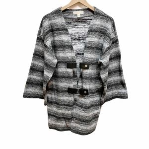 Michael Kors gray black striped sweater coat M